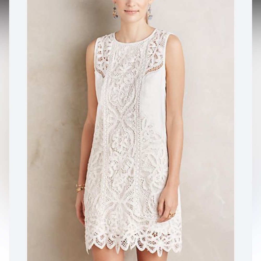 Moulinette Soeurs Anthropologie White Garden Lace Shift Dress Size 6P
